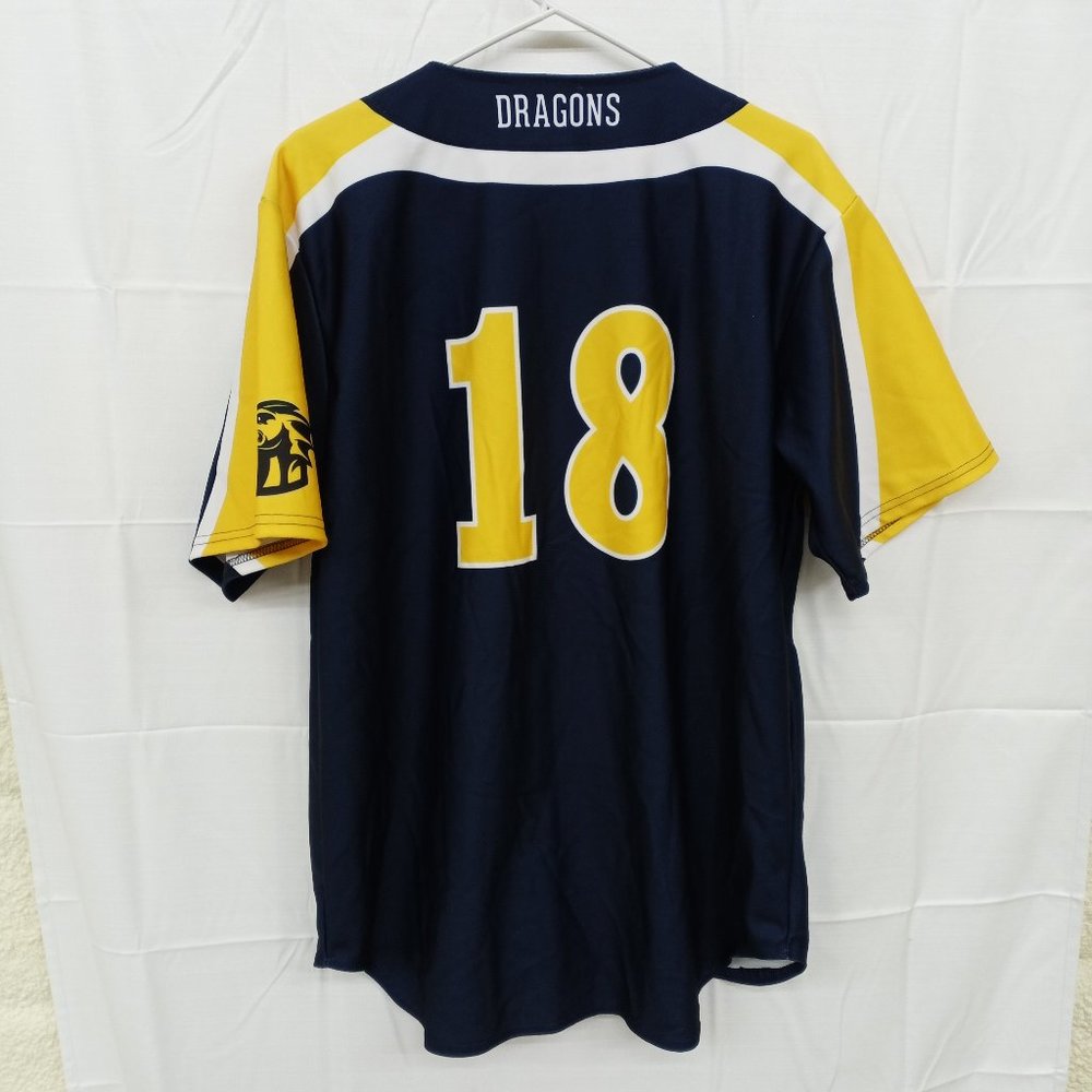 Denver Dragons Alleson Blue Yellow #18 Button Down Jersey size Large - Picture 6 of 7